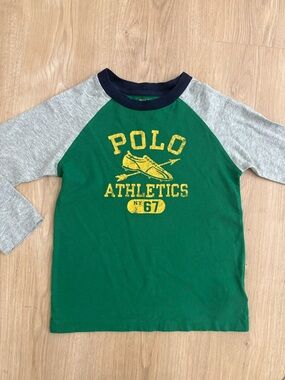 Polo by Ralph Lauren Green Raglan Long-Sleeve Tee with Gray Sleeves